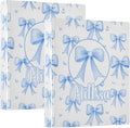 Blue Bows 3 Ring Binder with Clipboard Round Ring Binders White Personalized Binder 3 Interior Clear Pockets for Office Supplies 2 Pack