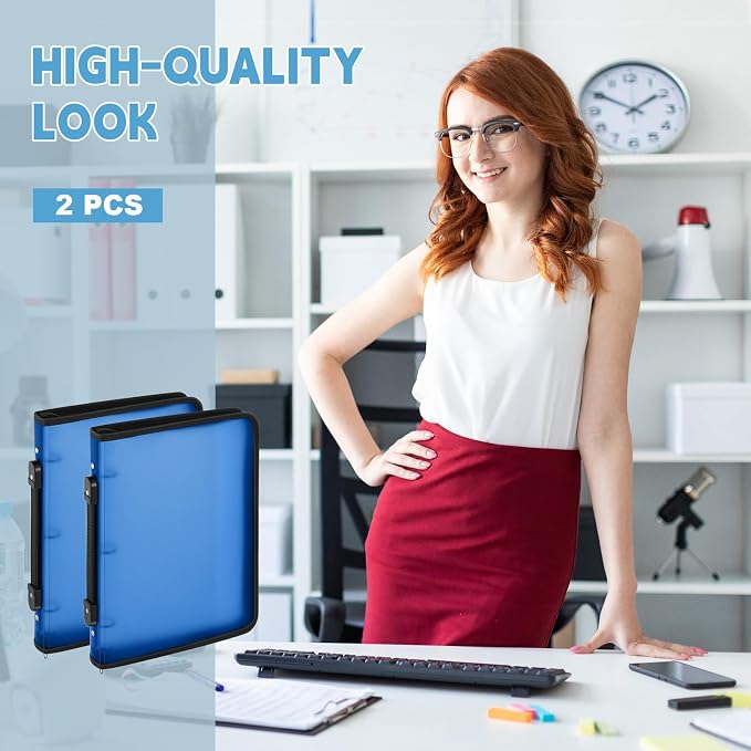 Teling 2 Pcs 1 Inch Zipper Binder 3 Ring Organizer, Blue | Secure Zipper Closure, Refillable 3 Ring Design, Handle Carry, Fits Letter Size Papers for School, Office and Projects