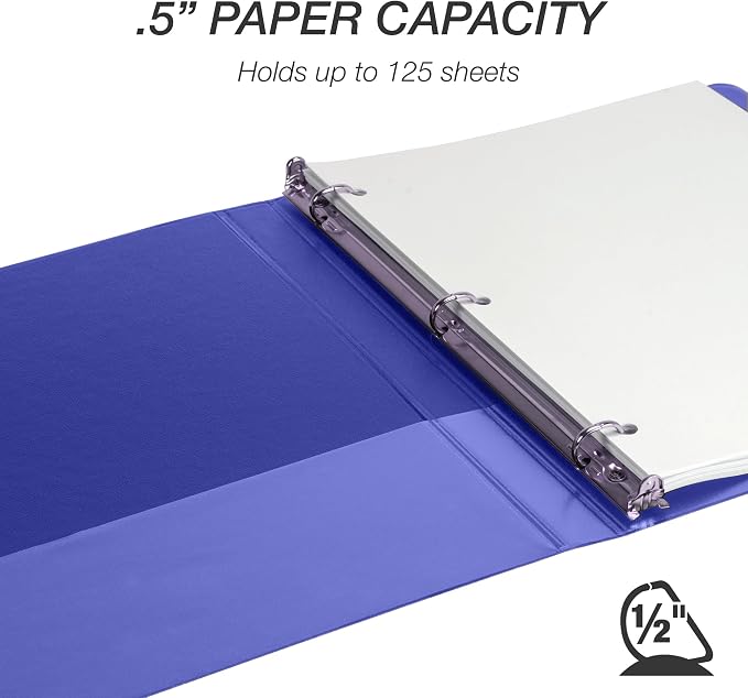 Samsill Durable 0.5 Inch Binder, D Ring Binder, Customizable Clear View Cover, Blue, 24 Pack, Each Holds 125 Pages