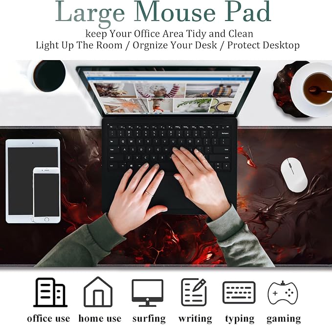 Extended Gaming Mouse Pad 31.5" x 11.8", with Edge Stitching, Non-Slip Rubber Base Keyboard Pad, Suitable for Work, Game, Office, Home and Coasters, Art Red Rose