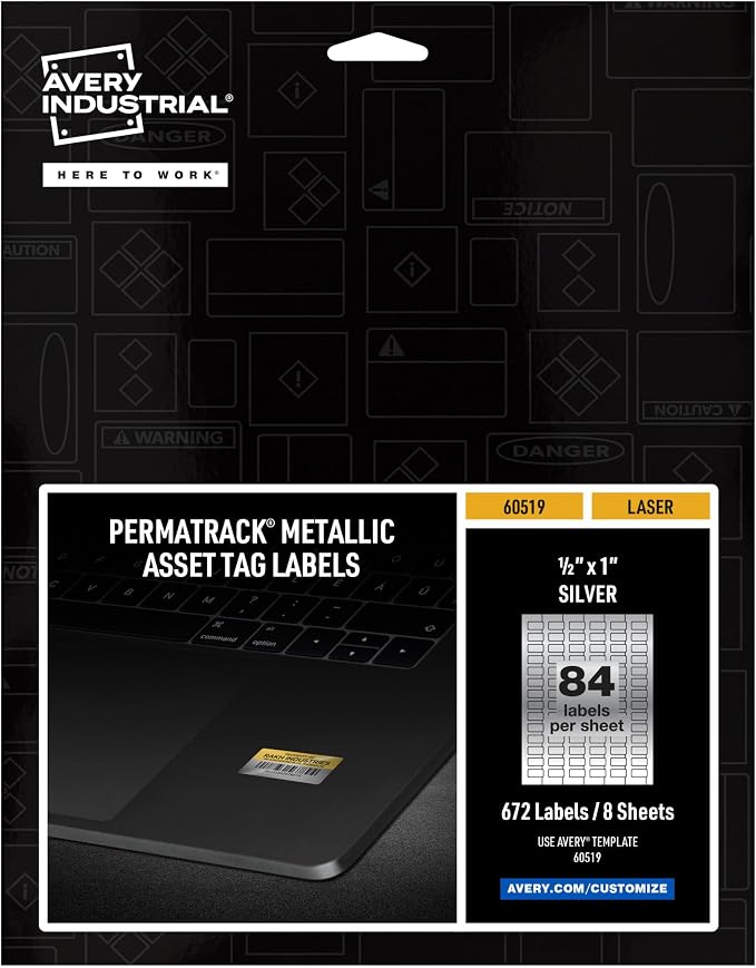 Avery Metallic Asset Tag Labels, 1/2" x 1", Laser Printable Tags, 672 Waterproof Labels (60519)
