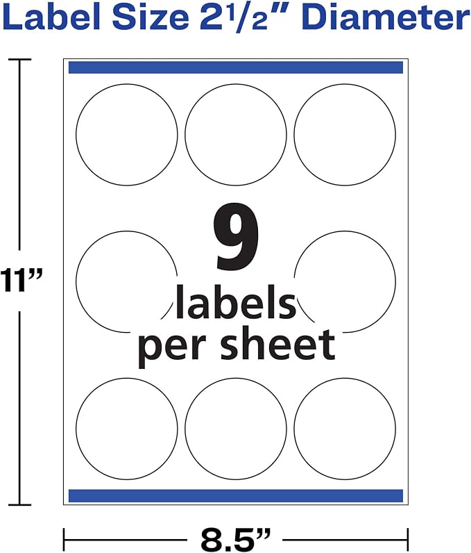 Avery Printable Round Labels with Sure Feed, 2.5" Diameter, Glossy White, 450 Customizable Labels (22830)