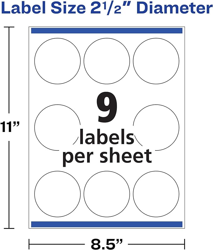 Avery Printable Round Labels with Sure Feed, 2.5" Diameter, Glossy White, 90 Customizable Labels (22830)