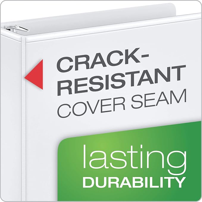 Cardinal 3 Ring Binder, 6 Inch Heavy Duty XtraLife Binder, Locking Slant-D Rings, Crack-Resistant Cover & Spine, ClearVue Covers with Shelf Pull, Holds 1,300 Sheets, White (26366)