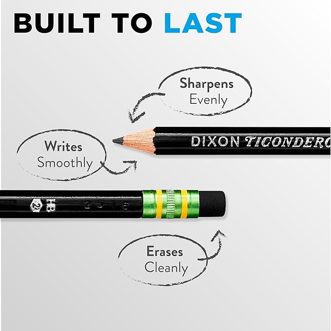 Ticonderoga Wood-Cased Pencils, #2 HB Soft, Black, 12 Count