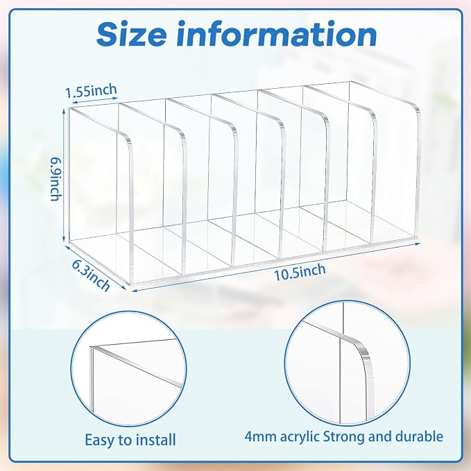 Suzile Clear Acrylic Magazine File Holder with Vertical Compartments Desk Organizer Book Rack for Desk Sorter Paper Folder Office Accessories (Classic,10.5 x 6.9 x 6.3 Inch)