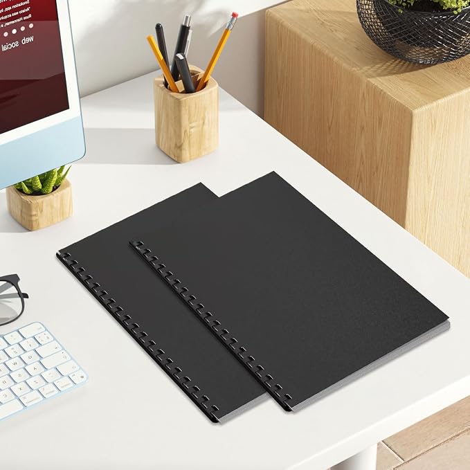 HOUYEE 100 Pack 12mil Binding Presentation Covers, Sand Texture, Black | Plastic Back Binding Polycovers, 8.5x11 Inch Letter Size, Square Corners,Un-Punched, Office & School Supplies