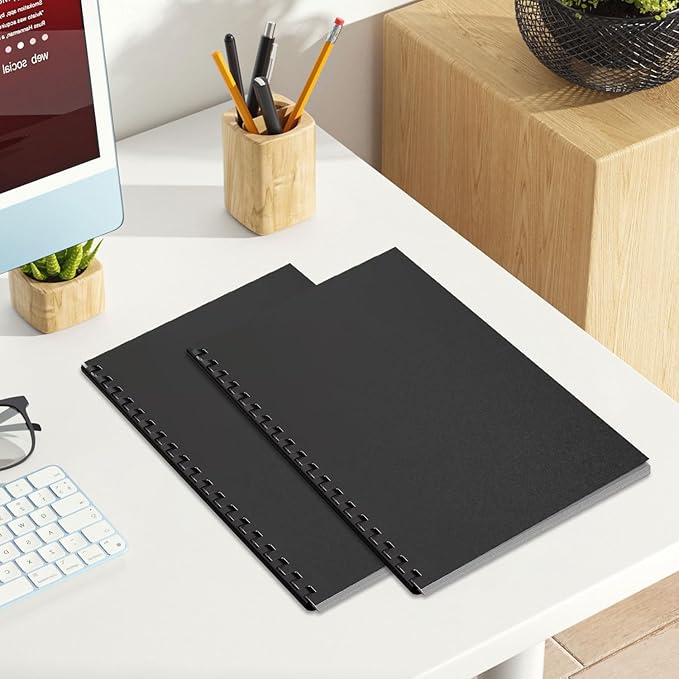 HOUYEE 100 Pack 16mil Binding Presentation Covers, Sand Texture, Black | Plastic Back Binding Polycovers, 8.5x11 Inch Letter Size, Square Corners,Un-Punched, Office & School Supplies