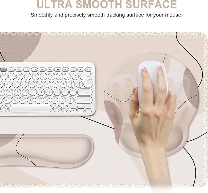 iCasso Brown Art Mouse Mat 35.4"x15.7", Computer Mat for Workspace | Whimsical Keyboard Wrist Rest Ergonomic Desk Pad for Computer, Mousepad Set for Teacher Women Office Workspace Area
