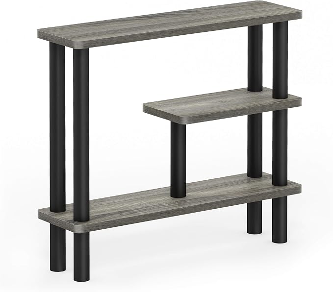 Furinno Turn-N-Tube Slim Space Saving Storage Rack, French Oak Grey/Black | Narrow Storage Rack, Space Saving Shelf, for Bathroom, Living Room, Entryway