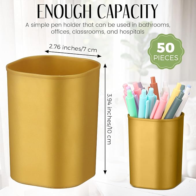 50 Pack Pen Holder Pen Cups for Desk Organizers and Storage Stationery Plastic Matte Pencil Holder Cups Ins Style Transparent for Office School Supplies (Gold)