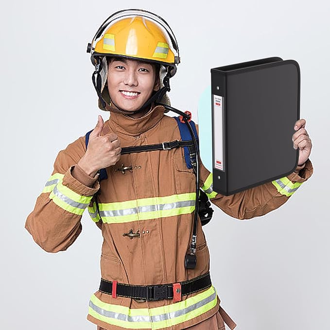 Fireproof 3 Ring Binder with Zipper, 1.5" D Ring, 2 Pack | Fits Letter Size,Compatible with Clear Page Protectors,Built-in Net Pouch Pen Holder,Portable Safe Storage,Black