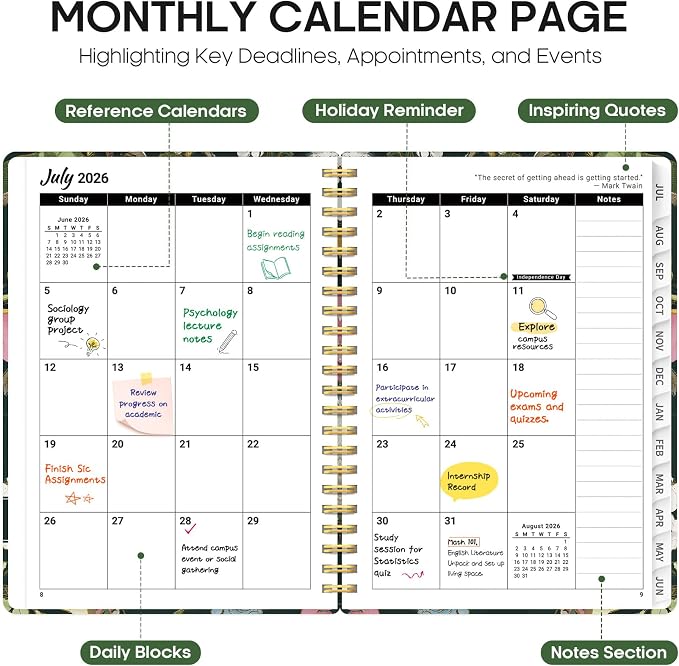 Taja Planner 2026-2027, Jul 2026-Jun 2027 Monthly & Weekly Calendar Planner | 6.3" x 8.5", Hardcover Academic Calendar, Teacher Student Agenda Book with Tabs, School Office Supplies, Colorful Painting