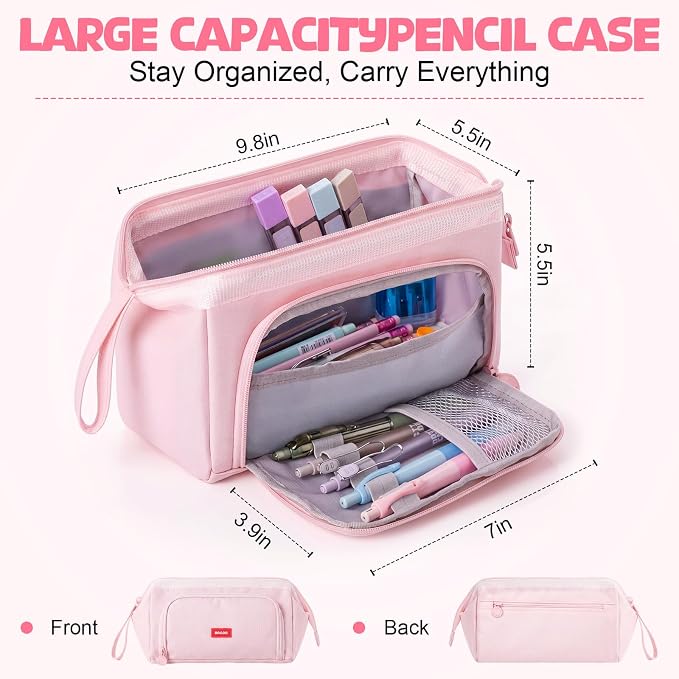 Eersida 47 Pcs Aesthetic School Supplies with Cute Pen Case, Mechanical Pencils 0.5mm, 0.7mm, 0.9mm & 2.0mm with Leads and Eraser Refills, Wood Pencils #2, for Writing, Drawing & Drafting (Pink)