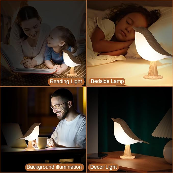 VoMii Bird Desk Lamp Set of 2, Small Table Lamp Cordless Touch Dimmable Night Light with 3 Color Temperature, Rechargeable Decorative Lamps for Bedroom Bedside Nightstand, Desk Decor, Bird Gifts