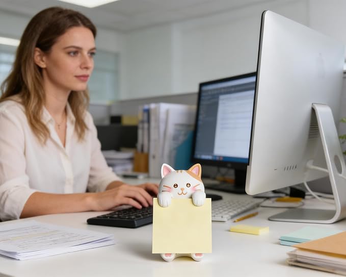 Cat Pop-Up Sticky Note Dispenser for 3 x 3 in Notes, Ginger Cat | Includes 100 sheets, handmade resin desk decor for office, home or classroom; gift for teachers, coworkers and cat lovers