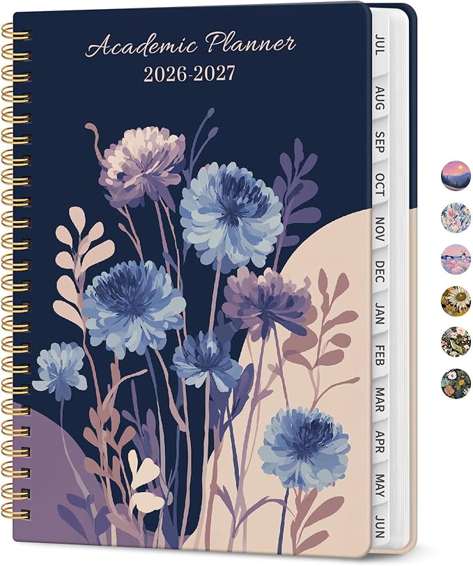Taja Planner 2026-2027, Jul 2026-Jun 2027 Monthly & Weekly Calendar Planner | 6.3" x 8.5", Hardcover Academic Calendar, Teacher Student Agenda Book with Tabs, School Office Supplies, Midnight Blooms