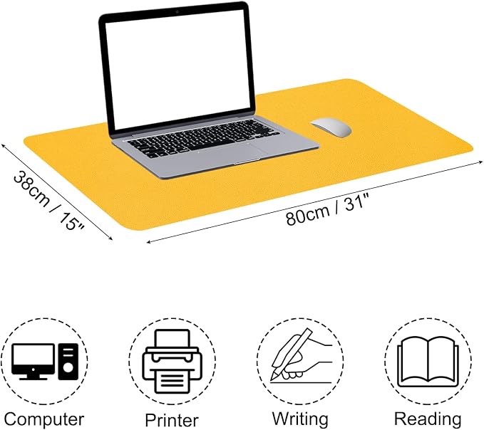 Patikil 31"x15" Desk Mat, Non-Slip Waterproof PU Leather Desk Pad Dual Sided, Yellow