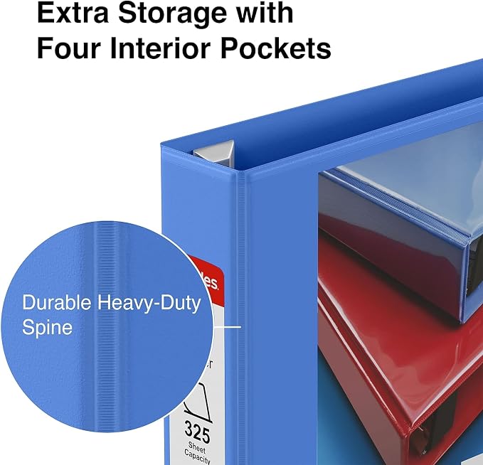 Staples Heavy-Duty 1.5-Inch D-Ring View Binder, Reinforced Spine, Holds Up to 350 Sheets, Periwinkle, for Office & School
