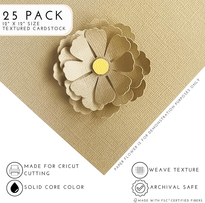 Winter Wheat—12x12 Textured Cardstock | 80lb Textured Tan Scrapbook Paper | Premium Cardstock for Cricut Cutting | 25 Sheets