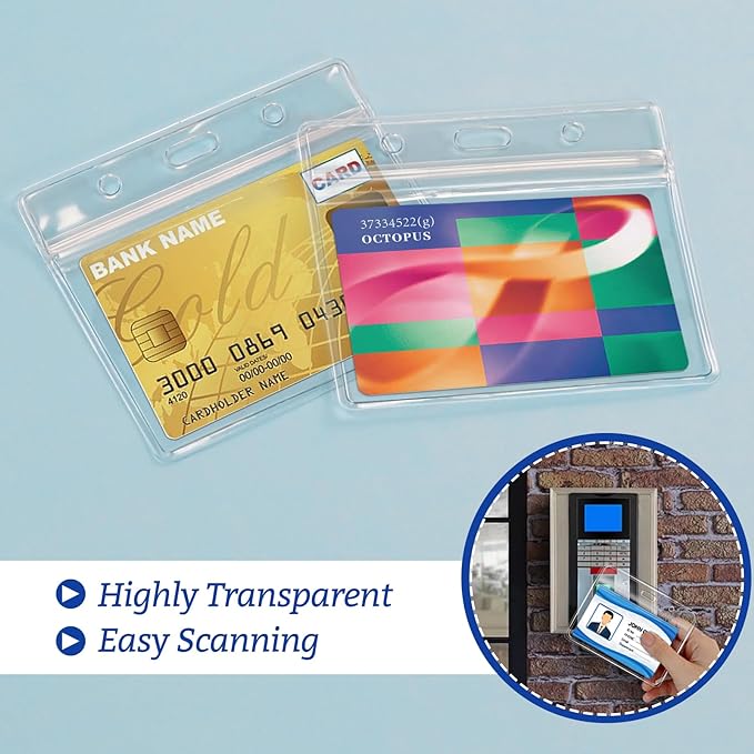 200 Pcs Clear Plastic Horizontal Name Badge ID Card Holders