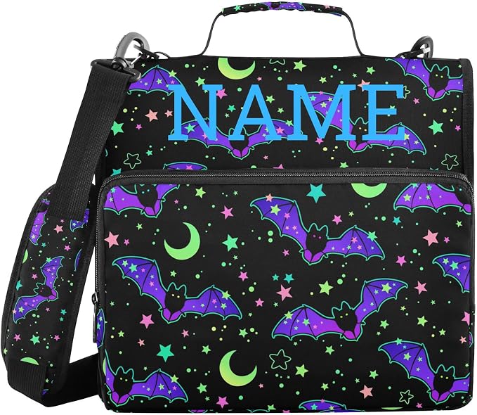Personalized Magic Bat 3 D-Ring Binder Bag Zipper Organizer | Multi-Pocket with Handle and Detachable Shoulder Strap Holds 500 Sheets for School Office Supplies