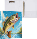 Aslsiy Kids 3 Ring Binder 1.5 Inch Open Mouthed Bass Fish Jumping (3) Girls Round Clipboard Binder Decorative Harcover Binders Organizer for Office School Supply