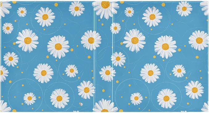 Flower Daisies Floral Hard Cover Ring Binder 1.5 Inch 3 Ring, Printed Ring Binder with Metal Non-Slip Clip Clear Pocket Water Resistant Round Ring Binders for Recipe Budget Office