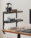 Clamp On Desk Shelf 2-Tier, 16.5 in Wood Shelving Unit for Office Desk/Gaming Accessories, Tabletop Book Storage Rack, Shelf for Top of Desk, Black