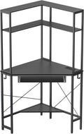 Corner Desk with Hutch and LED Light, Keyboard Tray, Carbon Black