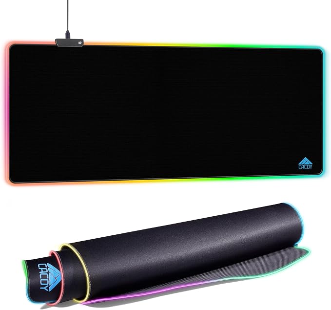 Cacoy 48"x20" RGB XXL Large Gaming Mouse Pad, LED Lighting Mouse Mat, Black | Oversized RGB Desk Mat for Keyboard and Mouse Non-Slip Base Desk Accessories Stitched Edge Optimizing Mouse Tracking Accuracy