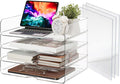 DCA 4 Tier Clear Desk Organizer Letter Tray with 3 Multi-Use Modular Panels | Transparent Desktop System | Modular & Expandable | Office, Home & School