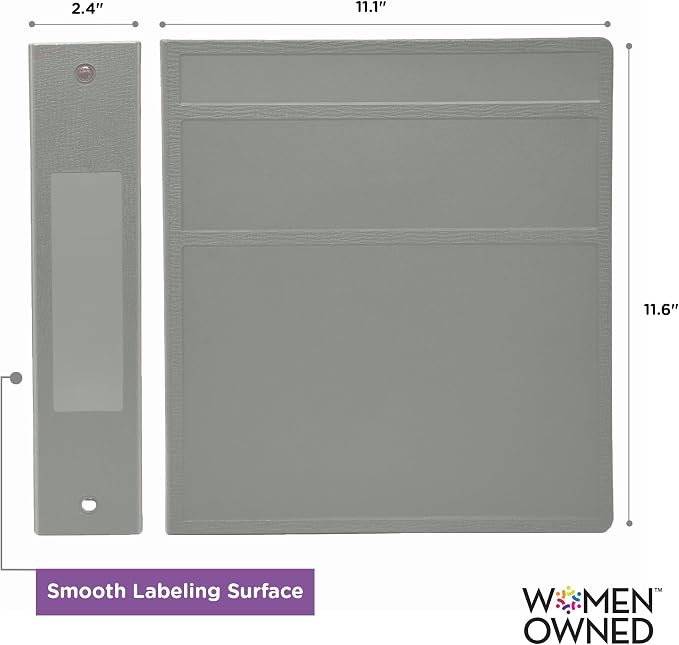 Carstens 2-Inch Heavy Duty 3-Ring Binder - Side Opening, Ash Gray, Durable Plastic, No-Gap Rings, Waterproof Cover No Pockets, Holds 300 Letter-Sized Sheets, BPA-Free, Made in USA (2822-3R) Case of 16