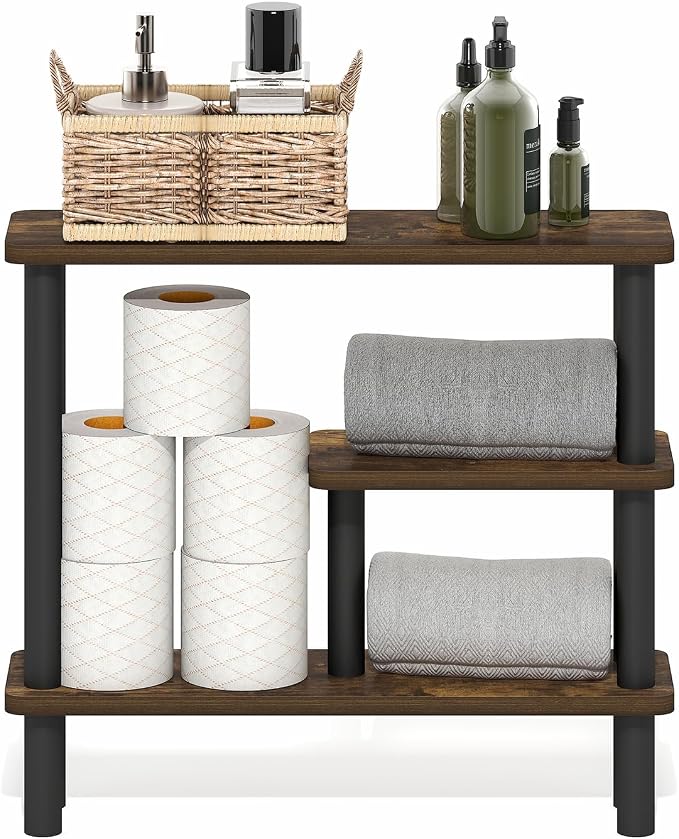 Furinno Turn-N-Tube Bathroom Storage Shelf, 3-Tier Toolless Narrow Storage Rack, 5.7" Wide Space Saving Shelf, for Bathroom, Living Room, Entryway, Amber Pine