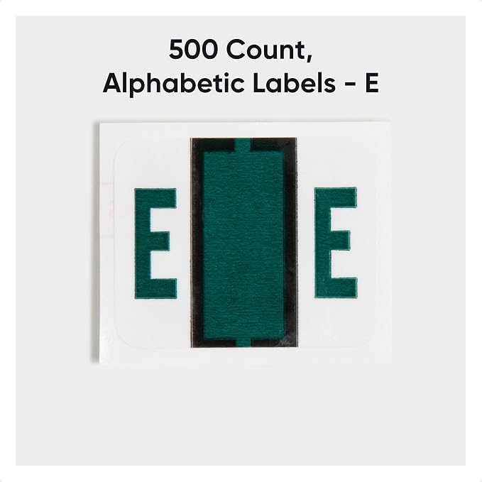 Smead BCCR Bar-Style Color-Coded Alphabetic Label, E, Label Roll, Dark Green, 500 Labels per Roll, (67075)