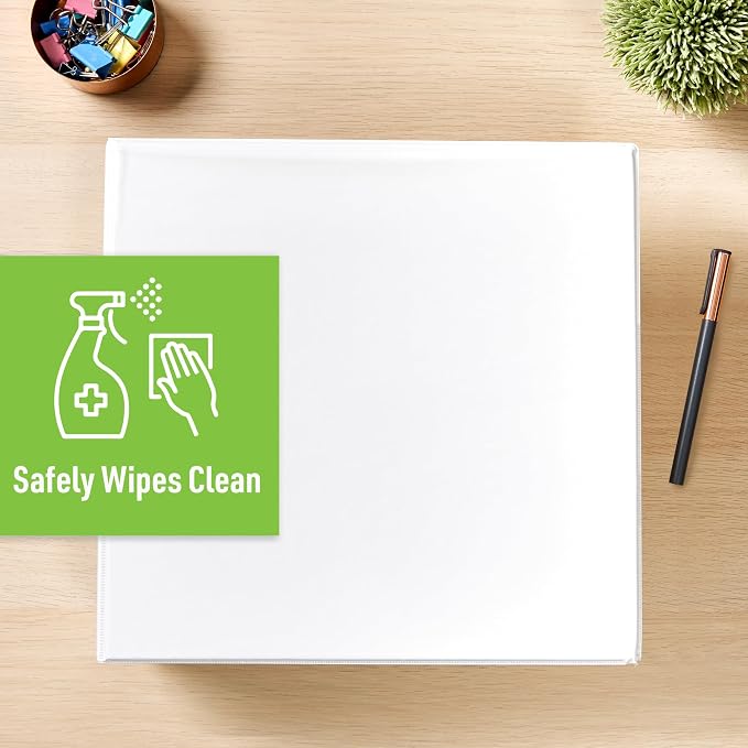 Avery TouchGuard 3 Ring Binder, 3" Slant Rings, 1 White Binder | For Daily School, Home and Office Use, Surface Protection, Cleanable With Household Cleaners, Smudge-Resistant Pockets
