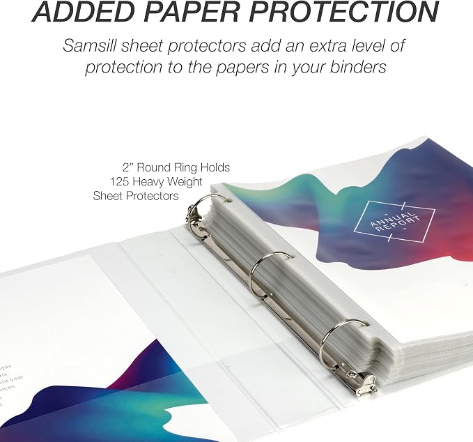 Samsill 2 Inch 3 Ring Binder, Economy Round Ring, Clear View Cover, 425 Sheet Capacity - for School, Home, Office - Pearl White