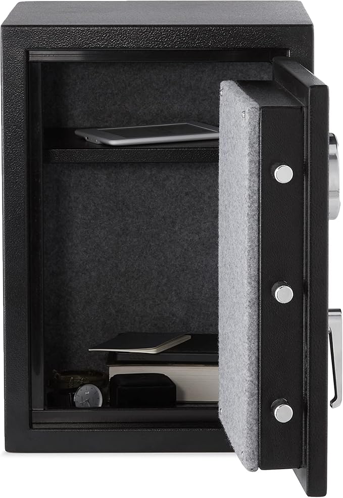 Amazon Basics Fire Safe with Programmable Electronic Keypad, 1.24 Cubic Feet, 14-Gauge Steel, UL 72 Compliant, 14.2"W x 13.8"D x 19.7"H, Black, for Documents and Valuables