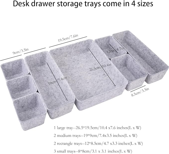 Desk Drawer Organizer Bins, 16pcs Felt Shallow Bathroom Storage Trays, Office Accessories & Workspace Organizers Jewelry & Makeup Boxes Containers(Grey)