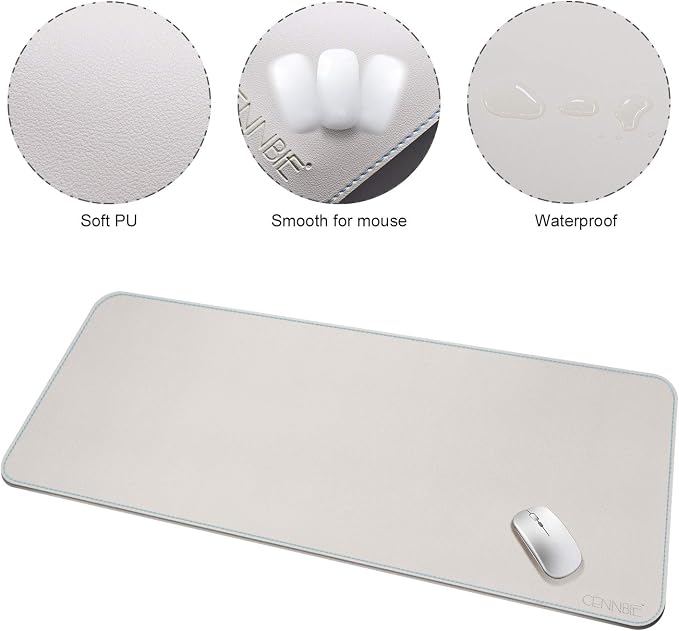 CENNBIE 47.2" x 19.6" Leather Desk mat, Desk mats on top of desks,Perfect Desk Mate for Office and Home(Cream)