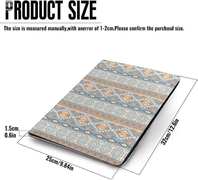 Dreaweet Aztec Pattern Blue Portfolio Padfolio Organizer Binder with Clipboard,Leather Business Interview Resume Document Holder Folder Planner Organizer for Office Conference Notepad