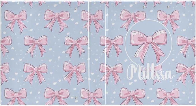 Cute Pink Bows 3 Ring Binder with Clipboard Round Ring Binders Ribbons Personalized Binder 3 Interior Clear Pockets for Office Supplies 2 Pack