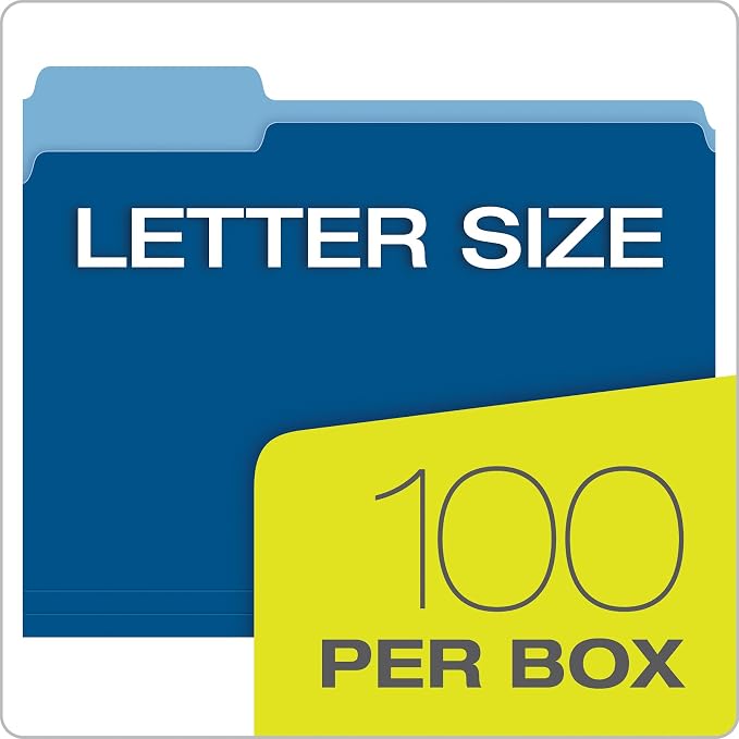 Pendaflex Two-Tone Color File Folders, Letter Size, 1/3 Cut, Navy, 100 Per box (152 1/3 NAV)