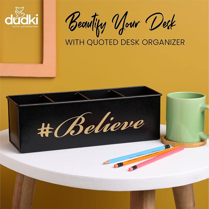 DUDKI Home Present Desk Organiser 4 compartments Decorative Pen Pencil holder, Vanity Kit, Travel Box, Makeup Box, Cosmetic Box, Storage Box, knife Holder, Spoon Holder - Gift Office Desk Decor