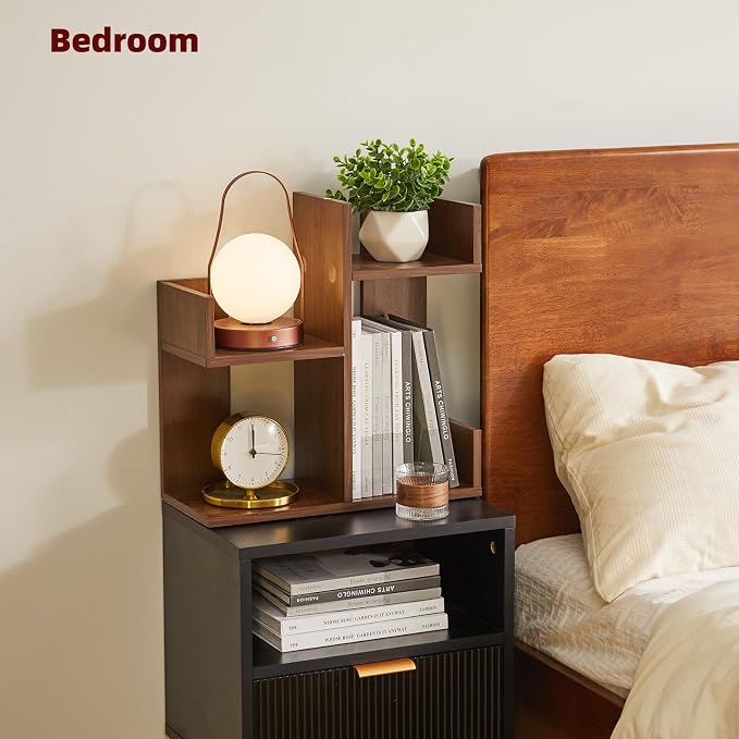 Aibiju Small Bookshelf for Small Space, Unique Cactus Bookcase, Kitchen Counter Shelf Desktop Organization, Light Walnut YD-DSR002LW