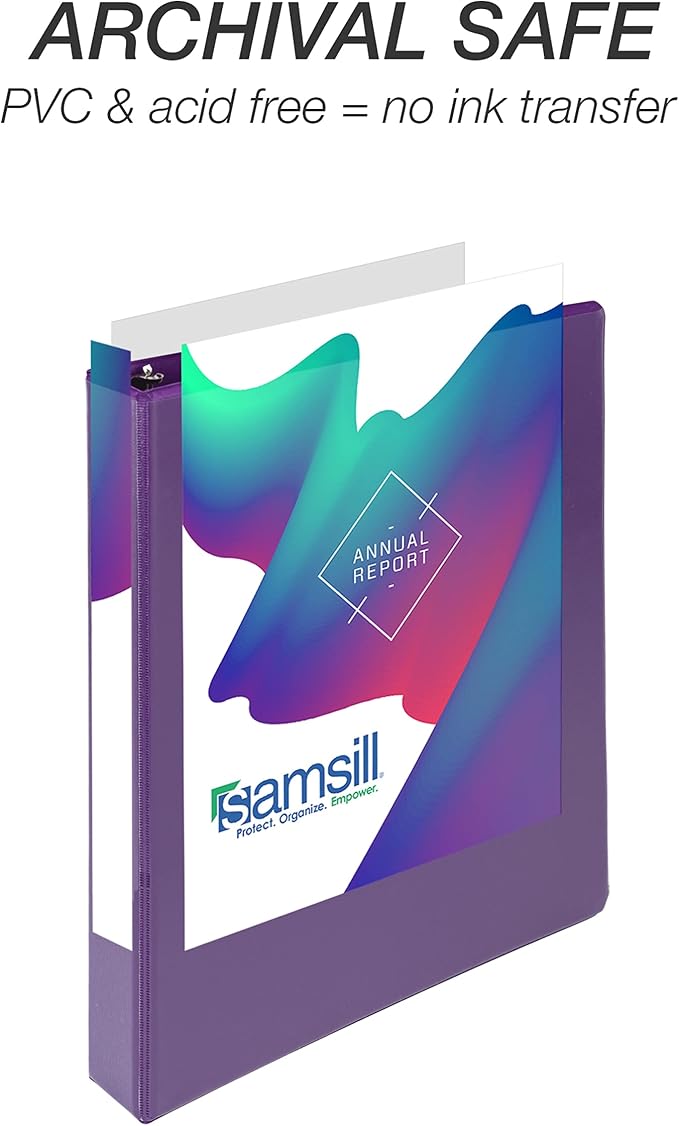 Samsill Durable 1 inch 3 Ring Binder, D Ring Binder, 100% Recycled Chipboard, Purple