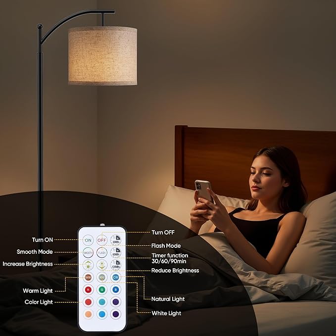 Battery Operated Floor Lamp, RGB Dimmable Cordless Standing Lamp with Remote Control for Living Room, Tall Floor Lamp for Bedroom -Black