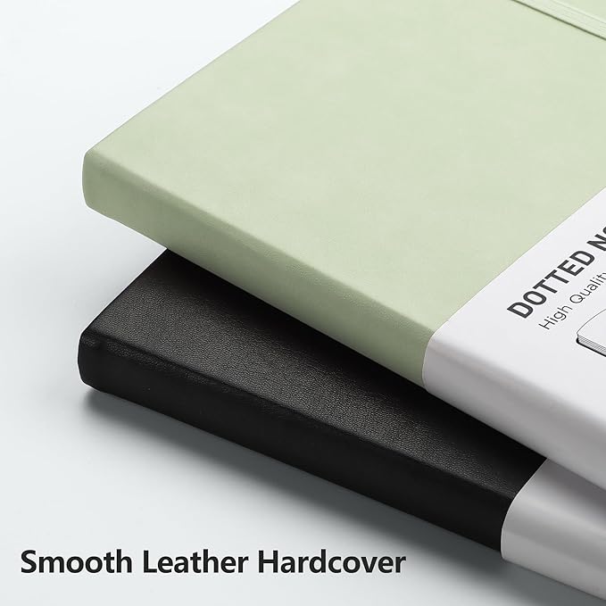 RETTACY Bullet Dotted Journal Notebook, 320 Numbered Pages, A5 Medium Size (5.7'' × 8.3''), Leather Hardcover, 100 GSM Thick Paper, for Bullet Journaling, Planning, Tracking (Light Green)