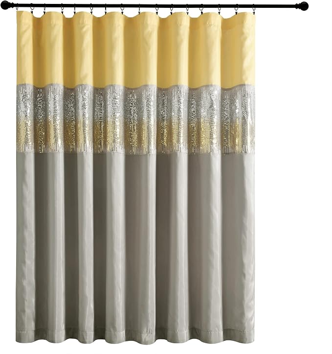 Lush Decor Night Sky Window Curtain Panel, Single 100"W x 84"L Yellow & Gray - Sequin Backdrop Curtain - Extra Wide Curtains - Sliding Door Curtain