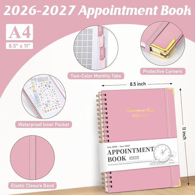Appointment Book 2026-2027, 30-Minute Interval Hourly Planner, 8.5"×11"